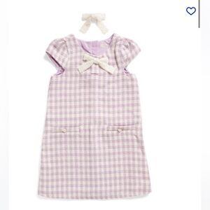 Tweed Checkered Dress with Bow